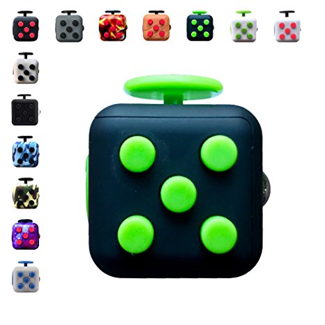 Premium Fidget Cube - Anxiety Fidgeting Stress Relief - Ultimate Sensory Desk Toys for Everyone - 6 Audible and Tactile Features -Bonus Exclusive CronosGear Focus System eBook (Monster Green)