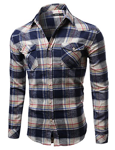 Youstar Men's Scotch Plaid Flannel Long Sleeve Button Down Shirt