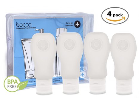 SALE: Leak Proof Travel Bottles, Squeezable and Refillable TSA Approved Travel Size Accessories for Carry On Luggage - Perfect Containers for Liquid Toiletries - 4 Pack (All Large 3 oz/89 Bottles)