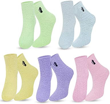 Fluffy Socks for Women - Cosy Winter Socks,5 Pairs Fluffy Bed Socks Soft Warm Socks Thermal Fuzzy Slipper Socks for Ladies Causal Home Sleeping