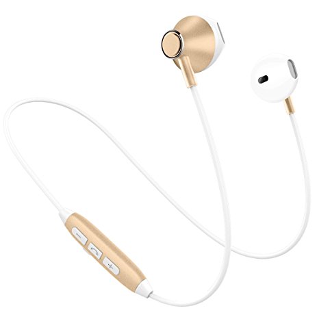 Bluetooth Earphones, Wireless Headphones with Mic, Aptx HIFI Stereo Sport Earphones, Runner In-Ear Earbuds, Magnetic, Waterproof, Lightweight, Secure Fit for iPhone, Cell phone Smartphone (White Gold)