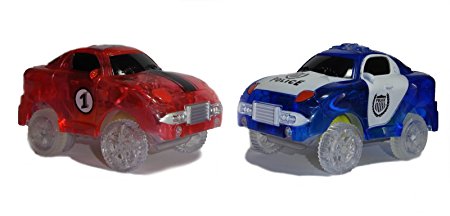 Light Up Toy Car and Police Car (2-Pack) Glow in the Dark Racing Track Accessories Compatible with Most Tracks Including Magic Tracks | Boys and Girls