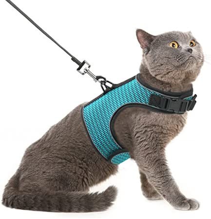 PUPTECK Cat Harness and Leash - Escape Proof for Walking, Reflective and Breathable Cat Vest Harness with Safety Buckle, Easy Control and Adjustable for Small Medium Large Cats, Puppies
