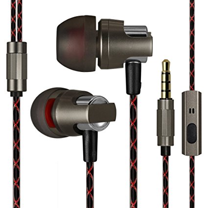 KingYou High Performance Tangle Free Metal Earbuds Rich Bass Corded Premium Quality Noise Isolating In-ear Headphone with Mic for iPhone Android Smartphones(Gray)