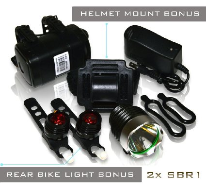 Super High Intensity LED Bike Light, 100% Lifetime Warranty, SB1 ver 2.0 Front & Rear LED Bike Light Set, 19 Hours MAX Run-Time, 900 Lumen, Improved Large Capacity 6400mah Rechargeable Battery Pack - Helmet Mount - 60 Day No Questions Asked 100% Money Back Guarantee