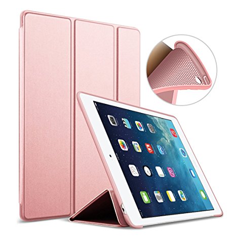 GOOJODOQ iPad air 2 Case,Shockproof Silicon Soft TPU Case Protector Trifold Stand Auto Sleep/Wake Function PU Leather Smart Cover for Apple iPad air 2 rose gold