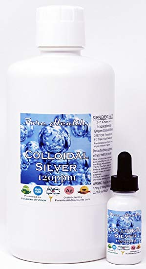 Pure Health Discounts 32 Fl Oz Colloidal Silver with FREE dropper bottle! (32 Fl Oz) - Lab Tested.