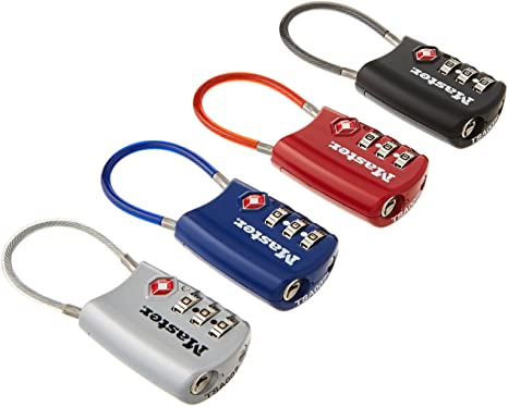 Master Lock 4688D TSA Accepted Cable Luggage Lock, Color May Vary, 4-Pack