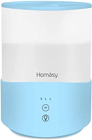 Homasy Cool Mist Humidifier Diffuser, 2.5L Essential Oil Diffuser, Top Fill Humidifier for Bedroom, Home and Office, Baby Humidifier with Adjustable Mist Output, Sleep Mode, Auto Shut Off, Blue