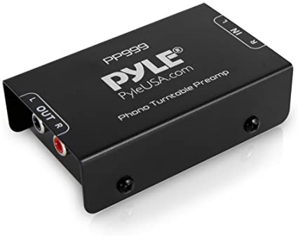 Pyle Phono Turntable Preamp - Mini Electronic Audio Stereo Phonograph Preamplifier with RCA Input, RCA Output & Low Noise Operation Powered by 12 Volt DC Adapter - PP999