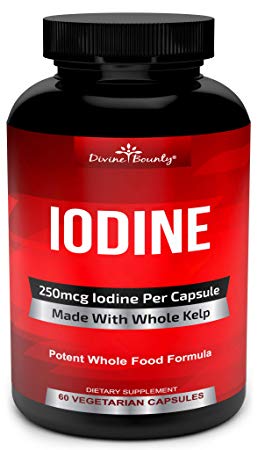 Iodine Supplement 250mcg - Iodine Pills from Sea Kelp (Grown in USA) - Potent Thyroid Support Supplement (Ascophyllum Nodosum) - Energy, Immune System & Metabolism Booster - 60 Sea Kelp Capsules