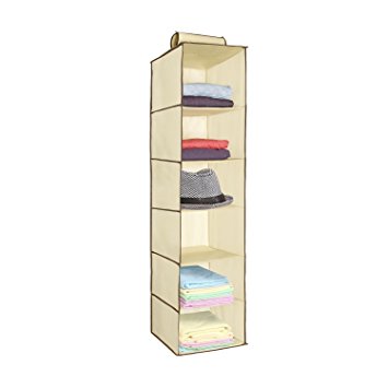 Hanging Closet Organizer, Collapsible Hanging Shelves Clothes Storage with Nonwoven Fabric,Easy Mount ( Beige )