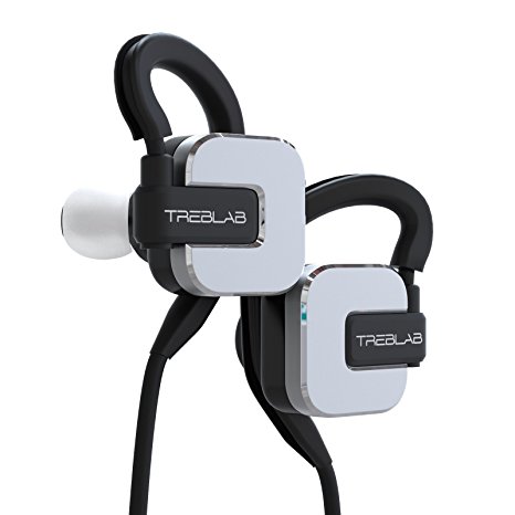 TREBLAB RF100 Bluetooth Headphones, Noise Cancelling Wireless Earbuds, Waterproof Sports Running Earphones, Secure-Fit Headset w/ Mic (Silver)