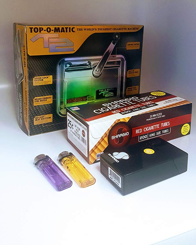 T2 Top-O-Matic Cigarette Rolling Machine  FREE Shargio tubes, Case & lighters