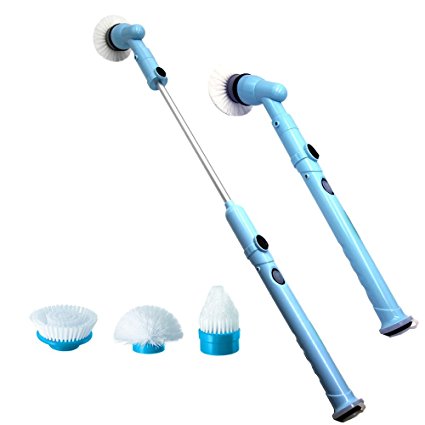 NPOLE Cordless Power Spin Scrubber Household Electric Cleaning Brush with Rechargeable Battery for Bathroom, Kitchen, Tile, Multi-Purpose Surface, With 3 Spin Scrubber Brush Heads & 1 Adapter (Blue)
