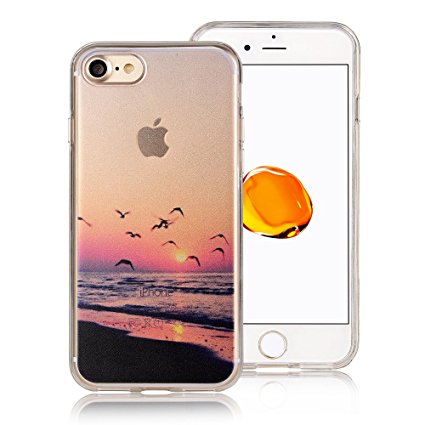 iPhone 7 case,COSANO Premium Quality UV Print Semi-transparent Hard PC Back Cover Shock Absorbing Soft Bumper Protective Case for 4.7 inches iPhone 7(2016) (Beach sunset 7)