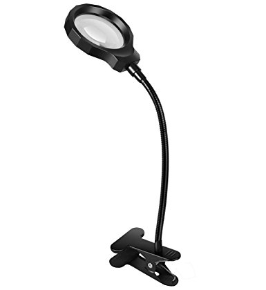 Clip On Lamp,Lelife Magnifier Lamp, 5X Magnifying,Super Bright Clip On Light,5W LED,Flexible Neck,Two Brightness Level