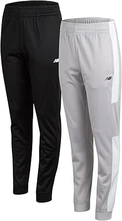 New Balance Boys' Sweatpants - 2 Pack Athletic Tricot Jogger Pants for Boys - Breathable Performance Track Joggers (4-20)