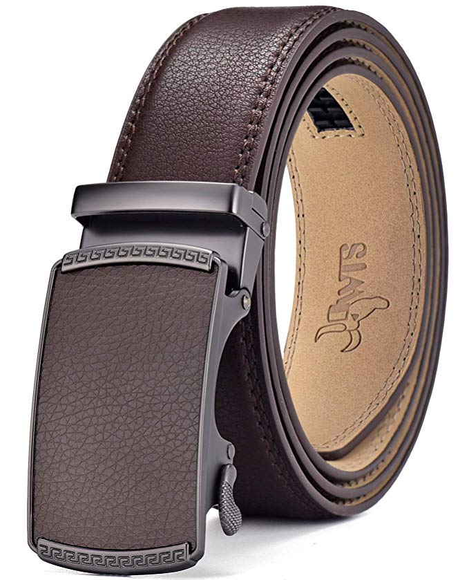 DWTS Men's Belt Ratchet Genuine Leather Dress Belt for Men with Automatic Slide Buckle Adjustable Trim to Fit