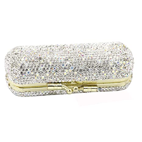Bestbling Bling Rhinestone Crystal Lipstick Case Holder Organizer bag Cosmetic Storage for Women's Lipstick Jewelry Kit (Silver)