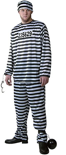 Men's Plus Size Prisoner Costume Striped Prison Jail Suit