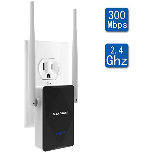 GALAWAY 300Mbps WiFi Range Extender/Wireless Repeater/Internet Signal Booster with External Antennas, Extends WiFi to Smart Home (Black)