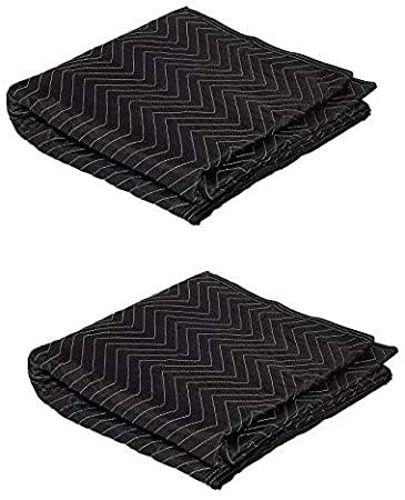 Moving Storage Packing Blanket - Super Size 40" x 74" Professional Quilted Shipping Movers Furniture Pad (2, Black)