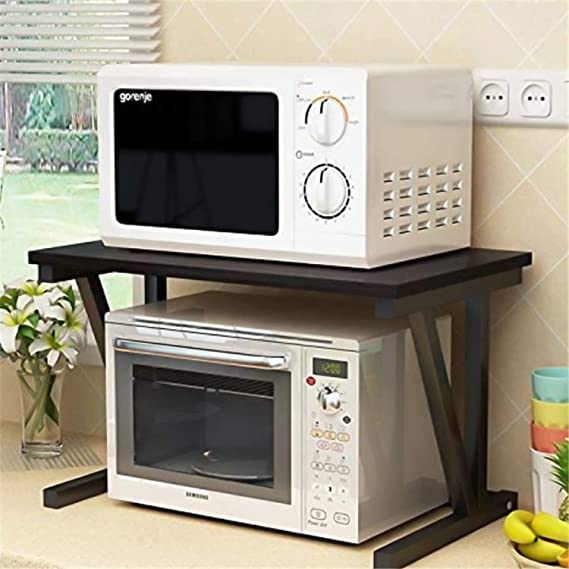 Everline 22800 V Series (2-Layer) Microwave Stand, Kitchen Platform Oven Stand Rack, Toaster Organizer with Storage Shelf Wood and Metal (Walnut Brown)