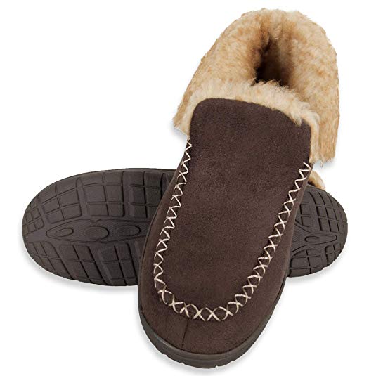 Chaps Men's Slipper House Shoe Moccasin Memory Foam Suede Indoor Outdoor Nonslip Sole Construction