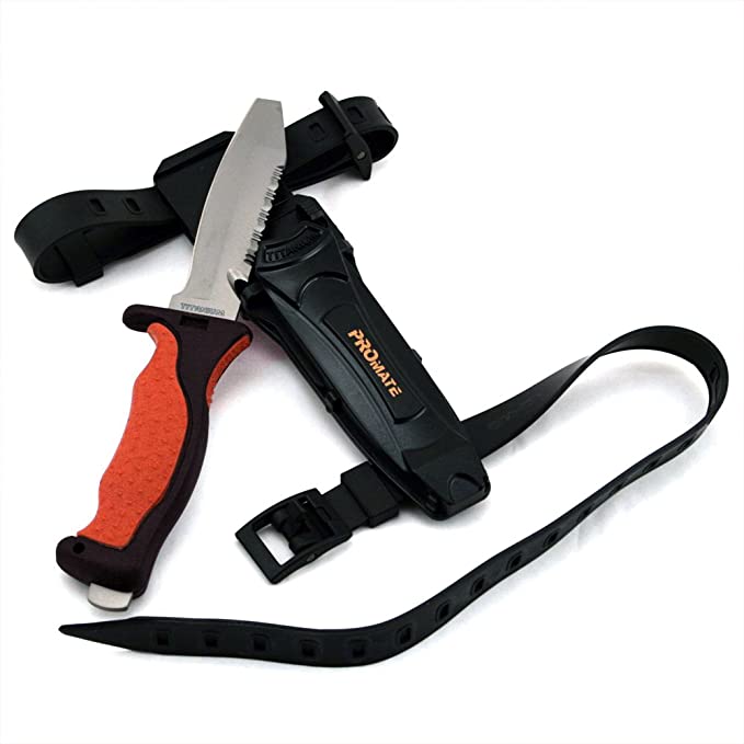 Promate Scuba Dive Snorkel Titanium Knife (4 3/8" Blade) with Straps and Sheath