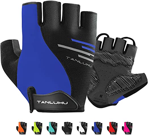 Tanluhu Men Bike Gloves Cycling Gloves Moutain Bike Gloves - Anti-Slip Shock-Absorbing Padded Breathable Half Finger Road Biking Glove Women