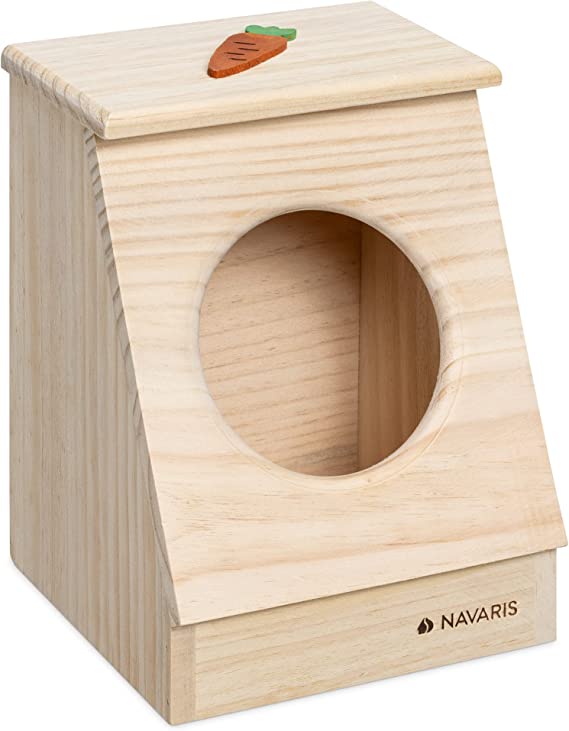 Navaris Hay Feeder for Rabbit - Wood Hay Holder for Small or Medium Rabbits, Bunny, Guinea Pig - Wooden Animal Feed Food Box with Cute Carrot Design