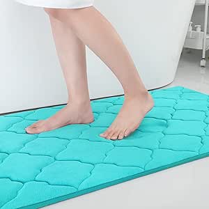 OLANLY Memory Foam Bath Mat Rug 59x20, Ultra Soft Non Slip and Absorbent Bathroom Rug, Machine Wash Dry, Comfortable, Thick Bath Rug Carpet for Bathroom Floor, Tub and Shower, Teal