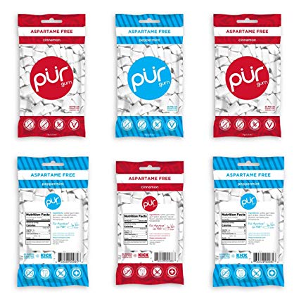 PUR Gum Flavor Assortment Variety Pack (Cinnamon & Peppermint, Pack Of 6)