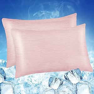 LUXEAR Cooling Pillow Cases King Size, 2 Pack Arc-Chill Cool Pillow Cases with Double-Side Design [Cooling & Cotton],Skin-Friendly Hidden Zipper Cold Pillow Cases for Hot Sleepers - Pink