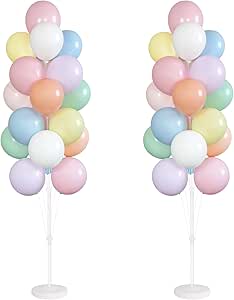 Balloon Column Kit Set of 2 With Balloons Included - Balloon Columns with Base, and Pole,Balloon Tower Backdrop Decoration for Wedding, Baby Shower, Birthday Party, or Bachelorette Parties (Macaroon)