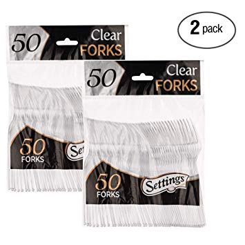 Settings, 100 Pack Disposable Clear Plastic Forks