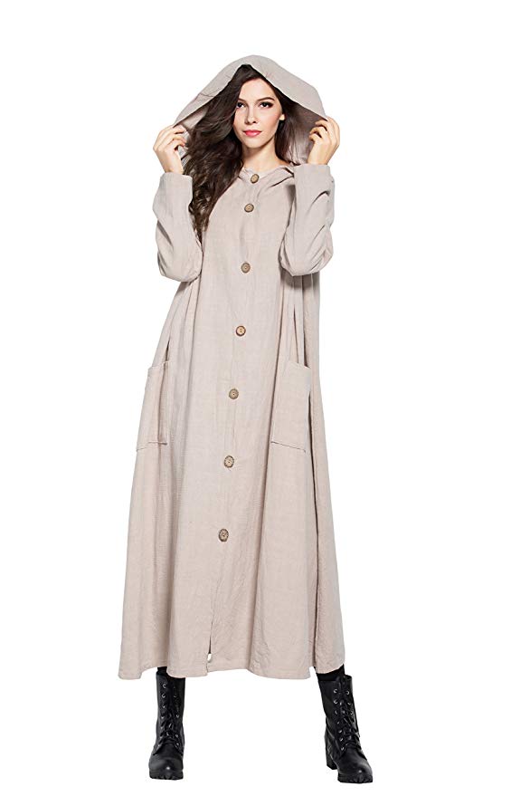 Anysize Spring Winter Hooded Thick Linen Coat Extra Long Warm Coat Spring Winter Plus Size Clothing Y261