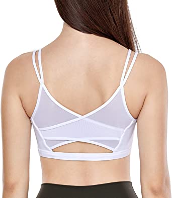 CRZ YOGA Women's Mesh Back Wirefree Padded Cute Spaghetti Strap Bra Cotton Yoga Sports Bra