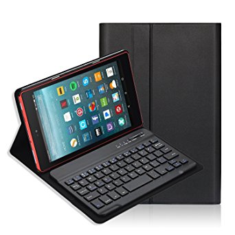 Fire HD 8 Keyboard Case, iThrough Removable Wireless Bluetooth Keyboard with Stand Magnetically, Bluetooth V3.0 Keyboard with Slim Light Stand Cover Shell for Fire 8 (7th Gen–2017 Release) (Black.)