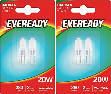Eveready 4 x 20 W 12 Volt G4 Dimmable Halogen Capsule Bulbs - Pack of 4