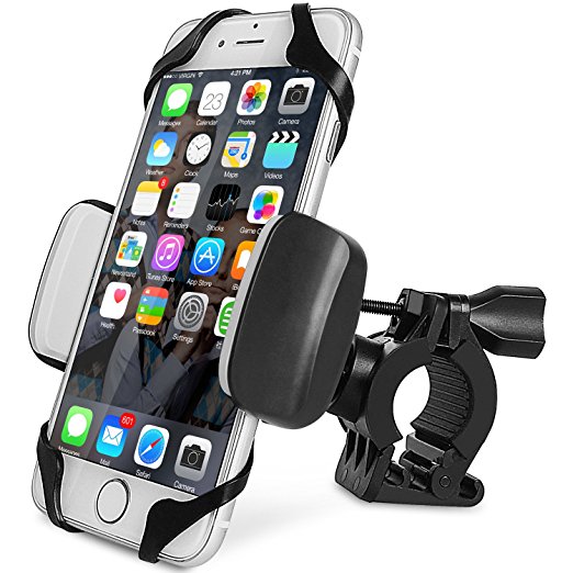 Bike Phone Mount Motorcycle Holder, Universal Cell Phone Bicycle Handlebar Cradle Holder, Adjustable 360 Rotate for iphone 6s/6plus, 7/7plus, Samsung Galaxy or any Smartphone & GPS (black)