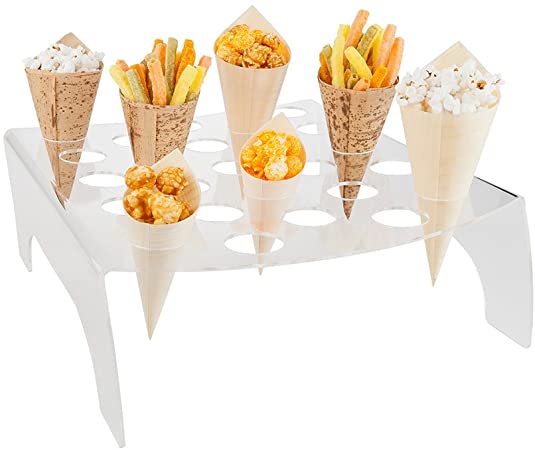 13.5-inch Clear Plastic Food Cone and Sushi Hand Roll Display Stand: Perfect for Restaurants, Catered Events, and Buffets - Holds 25 Cones - Made from Durable Acrylic - 1ct Box - Restaurantware