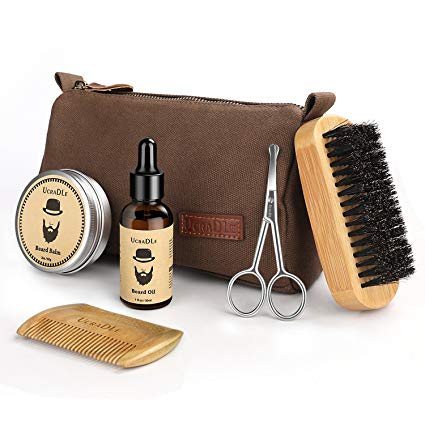 Beard Grooming & Trimming Kit - 6 Mustache Care Set for Men Care | Beard Oil | Mustache Beard Balm Wax | Beard Brush | Beard Comb | Barber Scissors - Best Gift Set for Mens Beard (6 set)