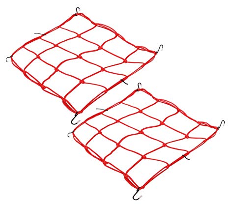 Sdootauto 12” x 12” Heavy Duty Cargo Net for Motorcycles, 2Pcs, Stretches to 35" with 6 Adjustable Iron Hooks - Red