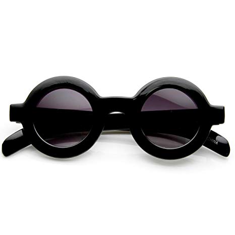 Retro Fashion Bold Frame Horned Rim Round Circle Sunglasses (Black)