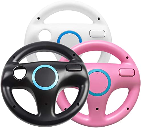 Jadebones 3 x pcs Black White Pink Steering Mario Kart Racing Wheel for Nintendo Wii Remote