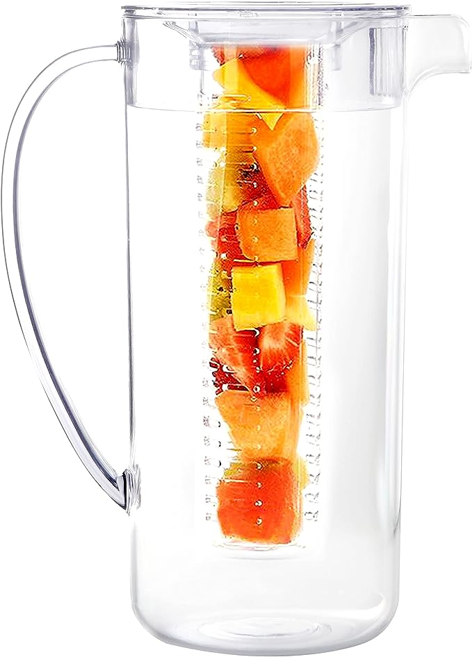 Youngever 2 Quarts Plastic Pitcher With Lid, Clear Plastic Pitcher Great for Iced Tea, Sangria, Lemonade (With Infuser)