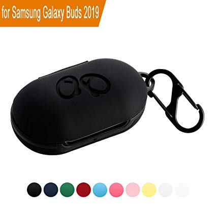 Aotao Silicone Case for Galaxy Buds 2019, Soft and Flexible, Scratch/Shock Resistant Silicone Cover with Carabiner for Galaxy Buds (Black)
