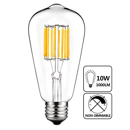 GEZEE 10W Edison Style Vintage LED Filament Light Bulb,100W Incandescent Replacement,Warm White 2700K,1000LM, E26 Medium Base Lamp,CRI 80 ,ST21(ST64) Antique Shape, Non-dimmable
